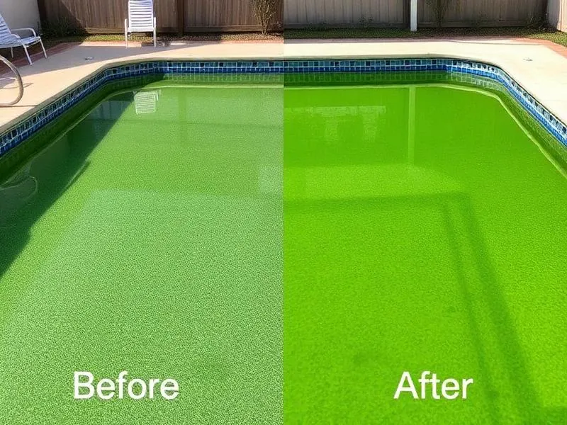 Green pool before and after treatment